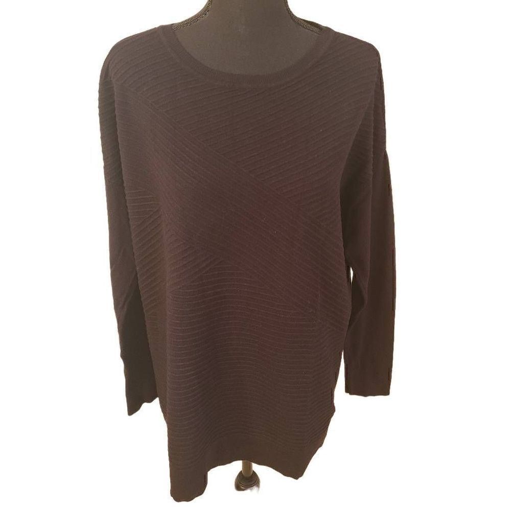 Tribal Womens Black Drop Long Sleeve Crewneck Sweater Medium